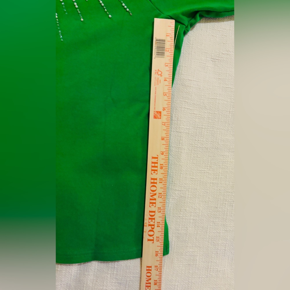 Quacker Factory Vibrant Green Long Sleeve w/ Starburst Top Women’s Large Cotton - Picture 8 of 10
